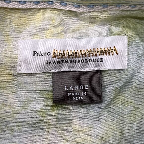 Pilcro Shirt Womens Large Top Yellow Green Button Up Semi Sheer Anthropologie - Picture 3 of 4